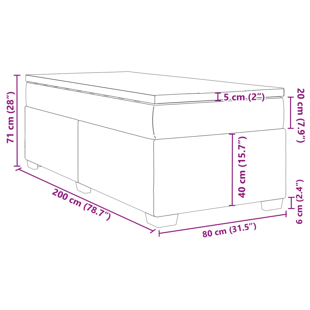 vidaXL Boxspringbett mit Matratze Schwarz 80x200 cm Samt