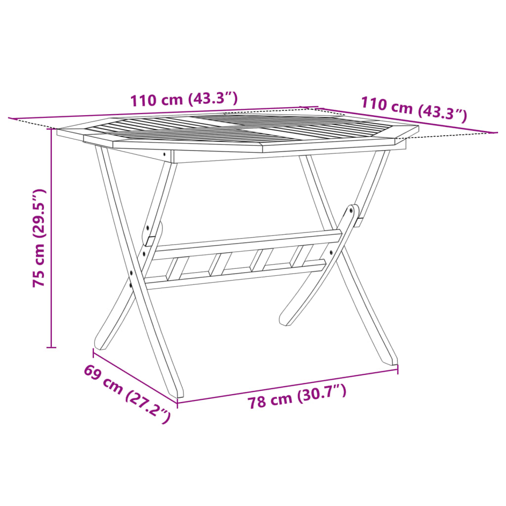 vidaXL Gartentisch Klappbar Ø110x75 cm Massivholz Akazie