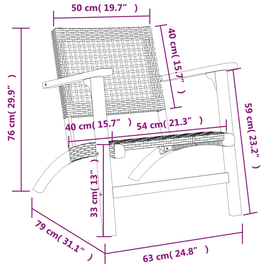 vidaXL Gartenstühle 2 Stk. Beige Poly Rattan und Akazienholz