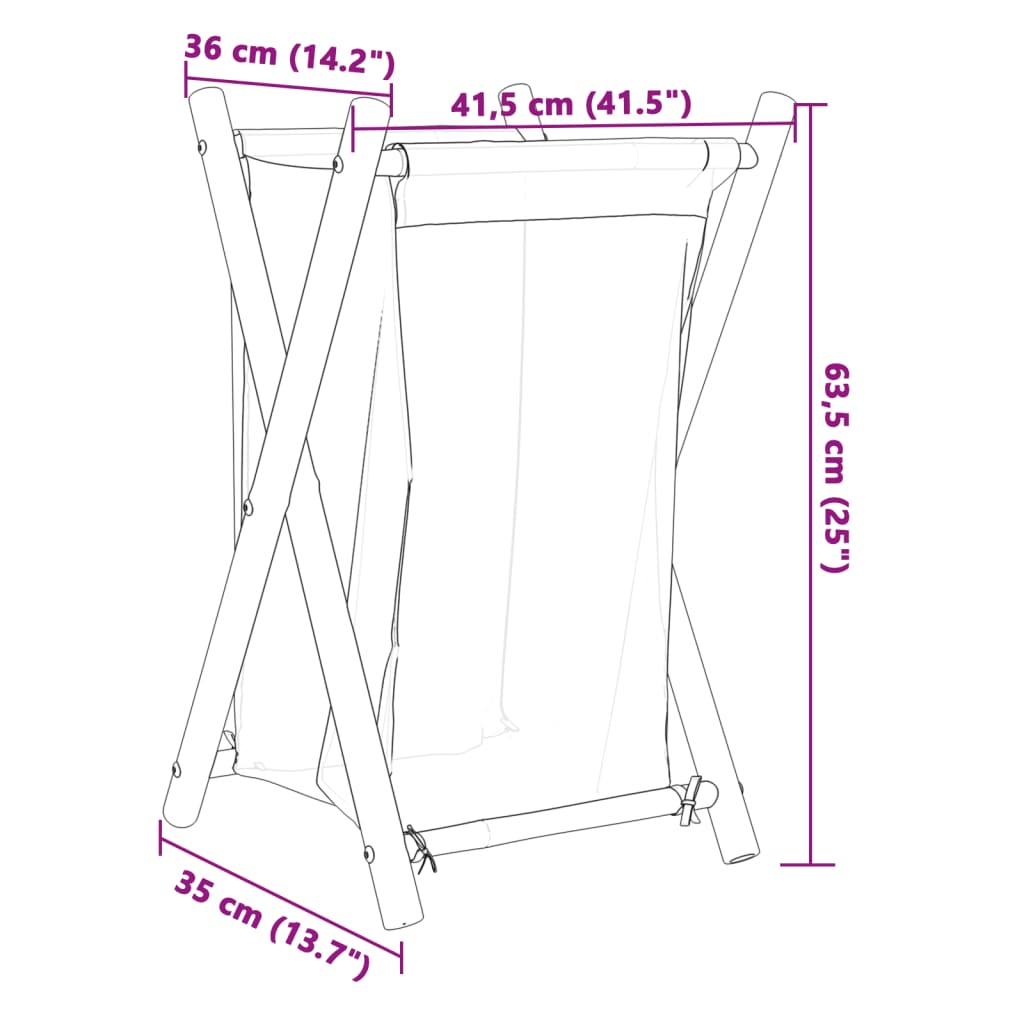 vidaXL Wäschekorb Cremeweiß 41,5x36x63,5 cm Bambus