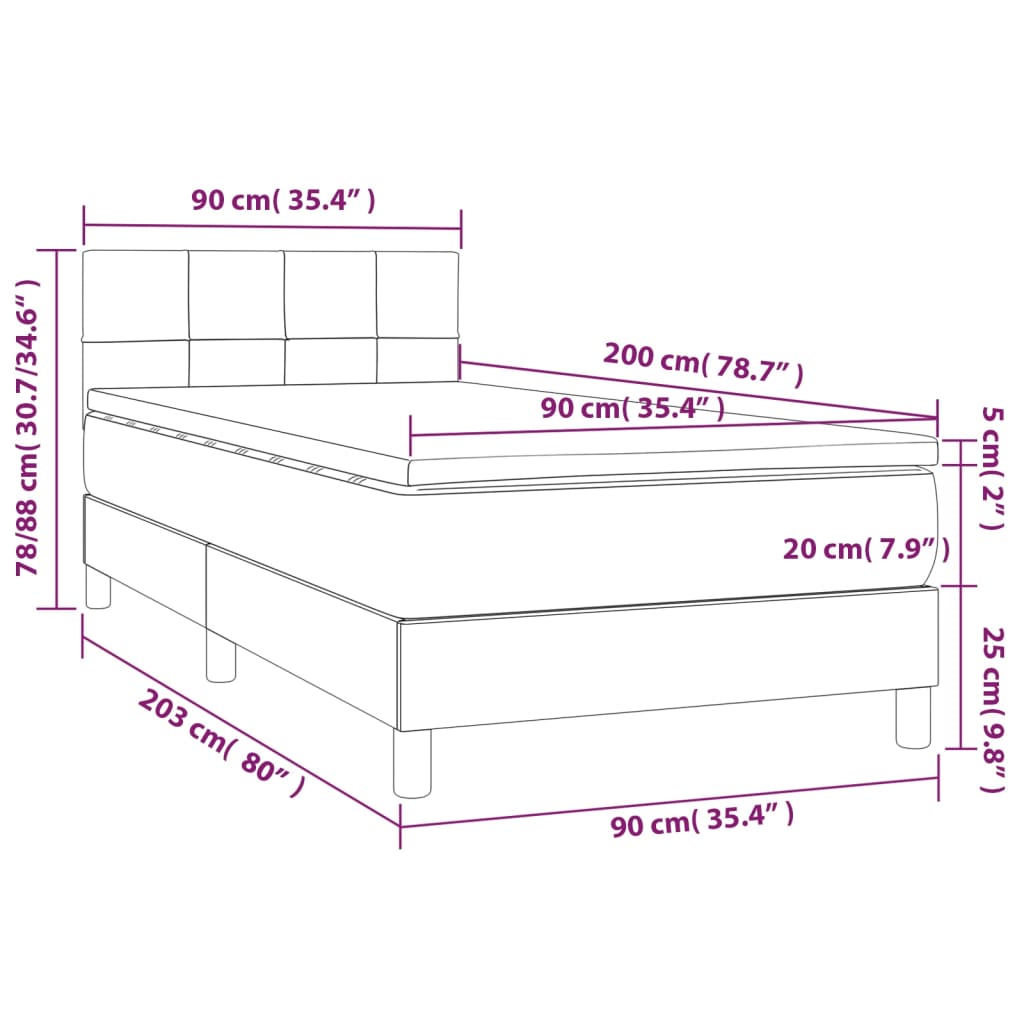 vidaXL Boxspringbett mit Matratze & LED Dunkelgrün 90x200 cm Samt