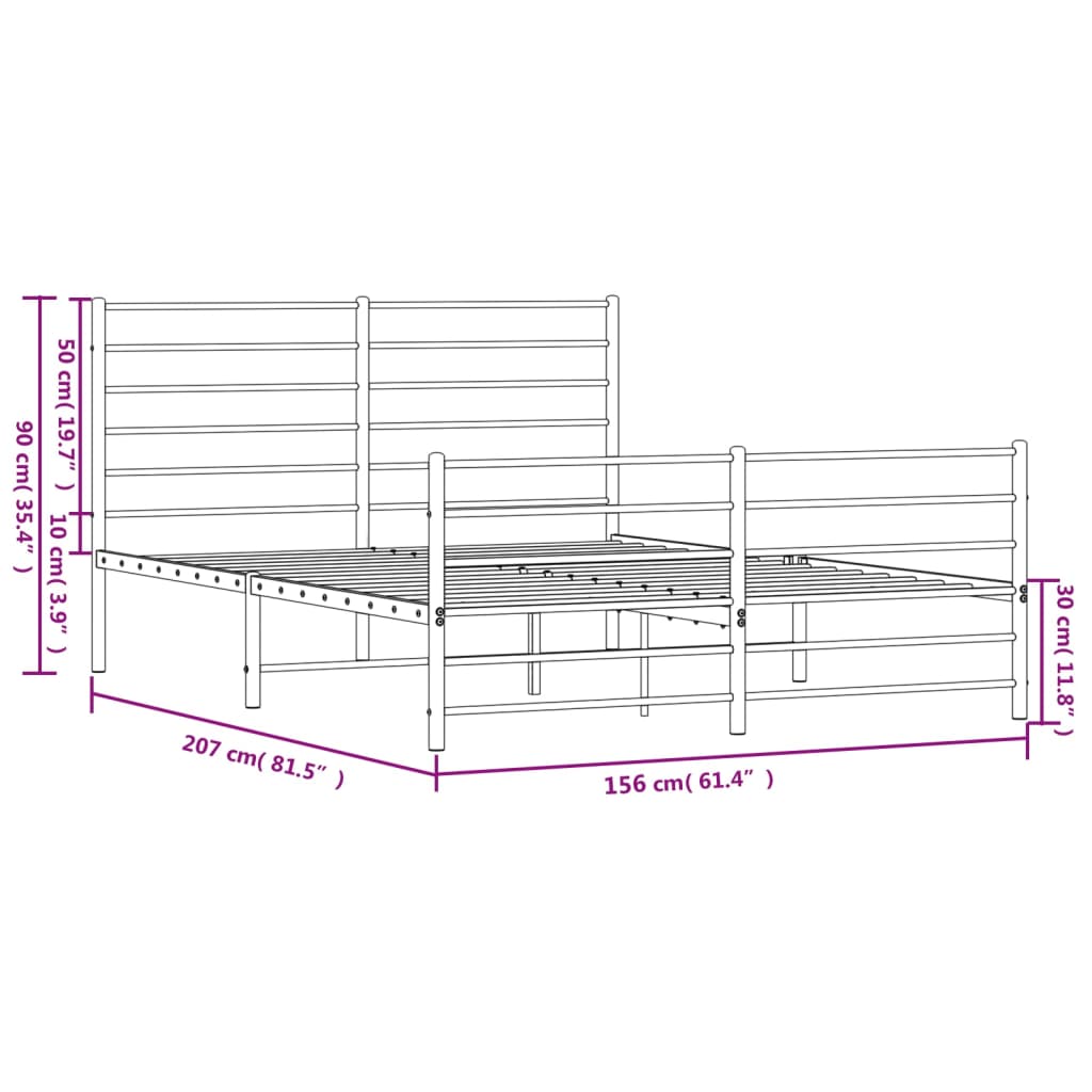 vidaXL Bettgestell mit Kopf- und Fußteil Metall Weiß 150x200 cm