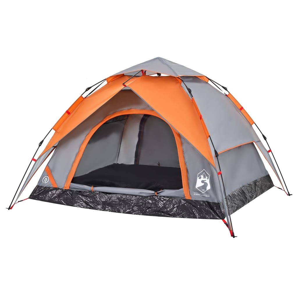 vidaXL Kuppel-Campingzelt 3 Personen Grau und Orange Quick Release