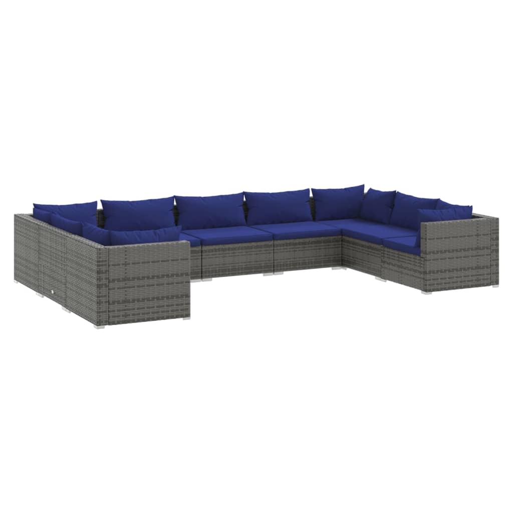 vidaXL 9-tlg. Garten-Lounge-Set mit Kissen Poly Rattan Grau