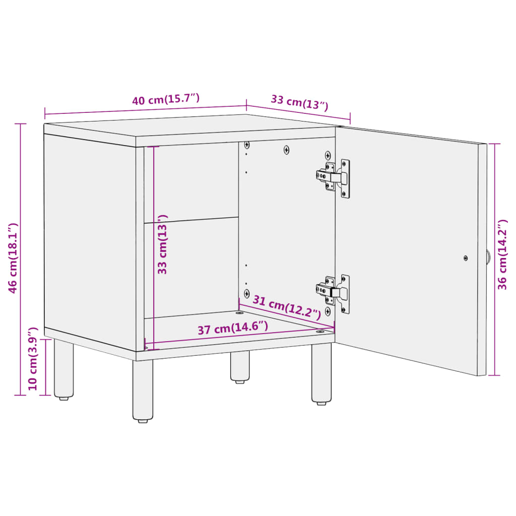 vidaXL Nachttisch 40x33x46 cm Massivholz Mango