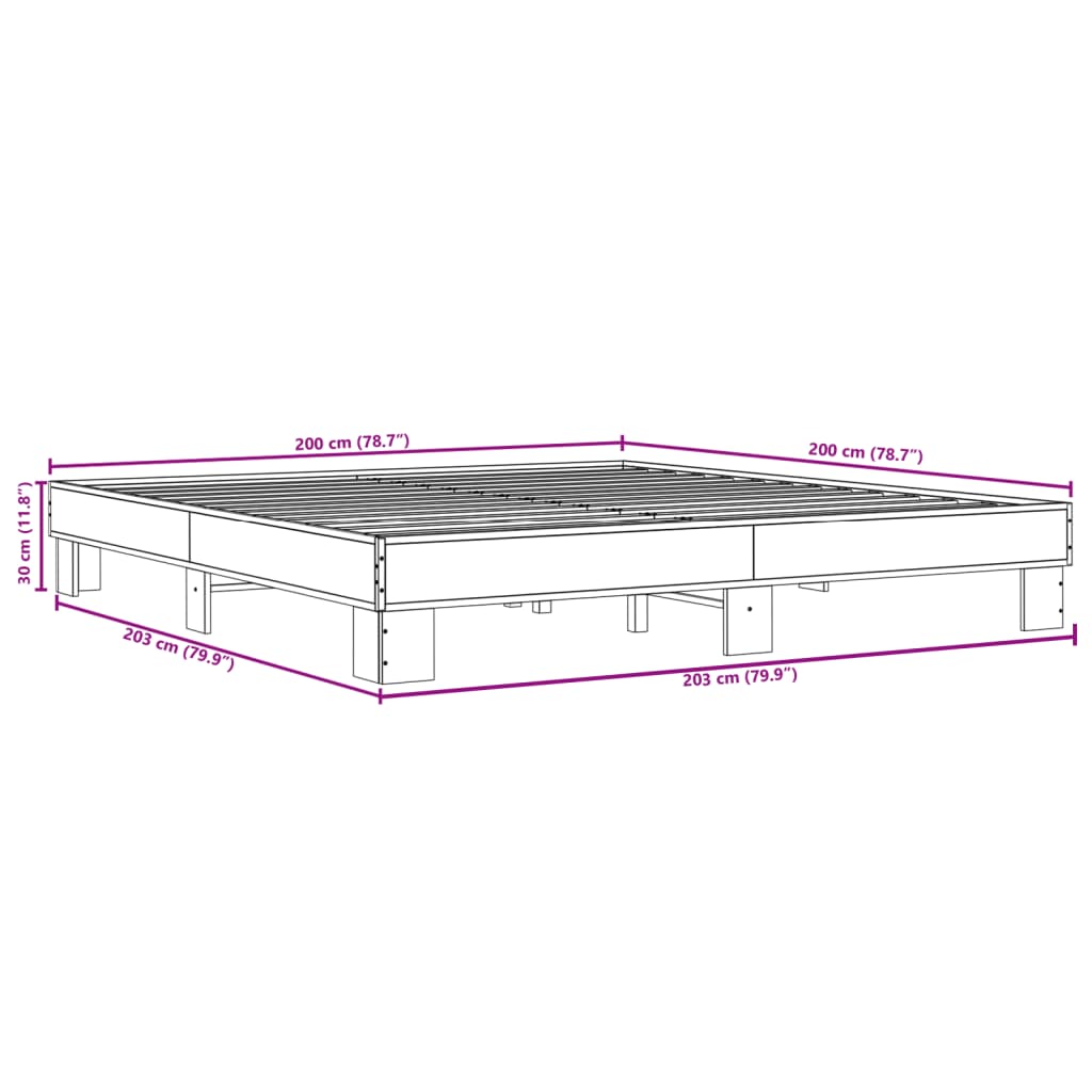 vidaXL Bettgestell Räuchereiche 200x200 cm Holzwerkstoff und Metall