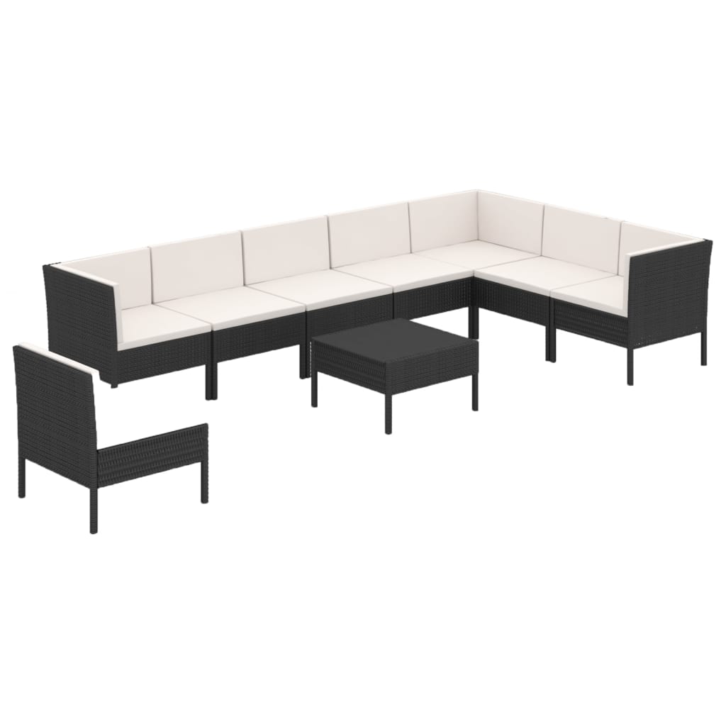 vidaXL 9-tlg. Garten-Lounge-Set mit Auflagen Poly Rattan Schwarz