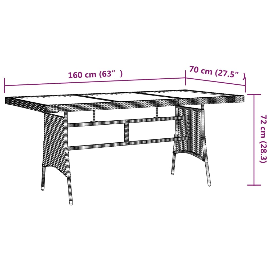 vidaXL Gartentisch Grau 160x70x72 cm Poly Rattan & Massivholz Akazie