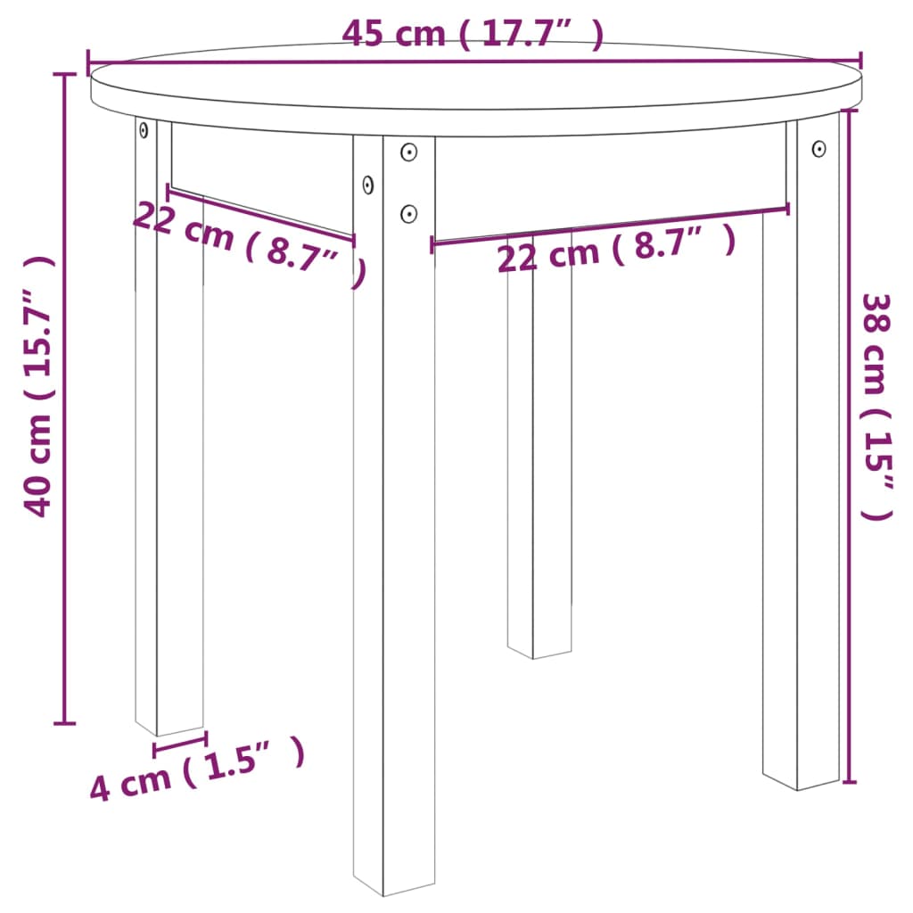 vidaXL Couchtisch Ø 45x40 cm Massivholz Kiefer