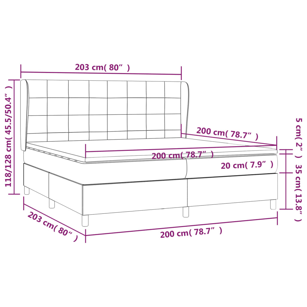 vidaXL Boxspringbett mit Matratze Dunkelgrau 200x200 cm Samt