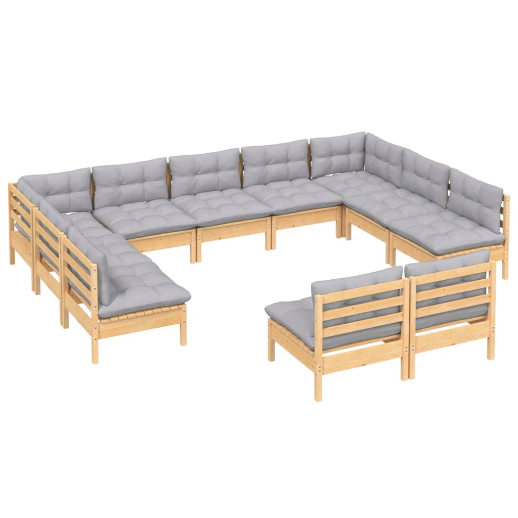 vidaXL 11-tlg. Garten-Lounge-Set mit Grauen Kissen Kiefer Massivholz