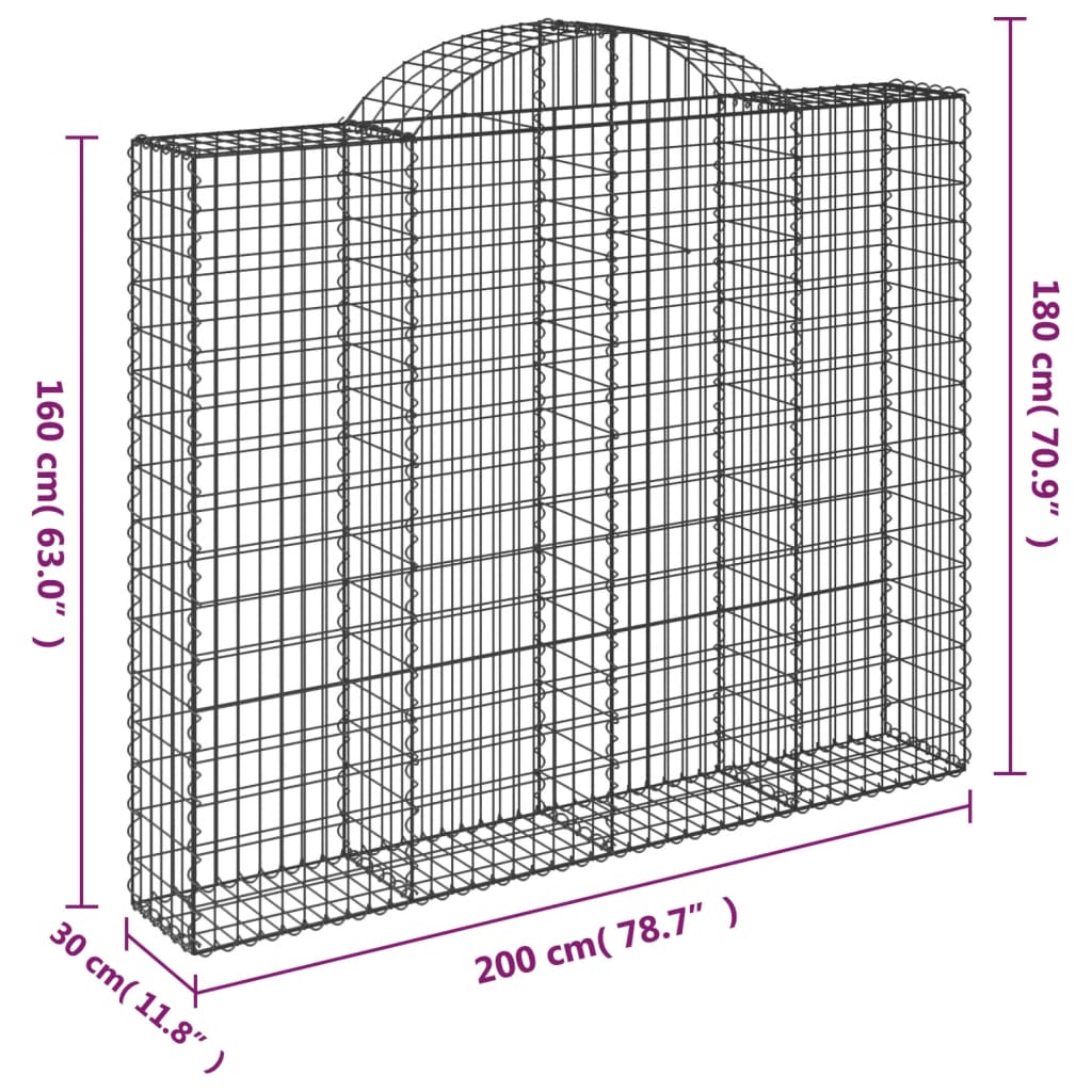 vidaXL Gabionen mit Hochbogen 7 Stk. 200x30x160/180cm Verzinktes Eisen