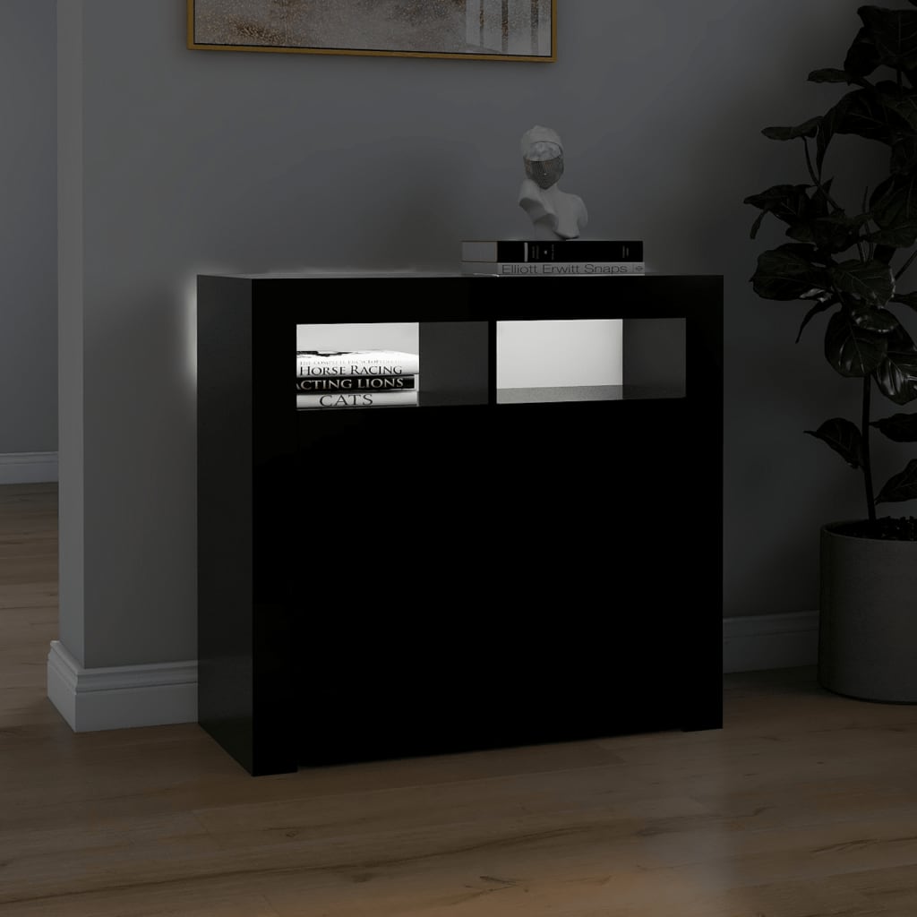 vidaXL Sideboard mit LED-Leuchten Schwarz 80x35x75 cm