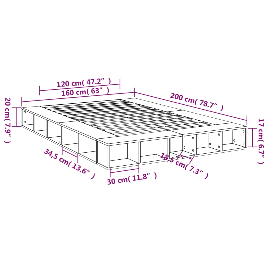 vidaXL Bettgestell Sonoma-Eiche 160x200 cm Holzwerkstoff