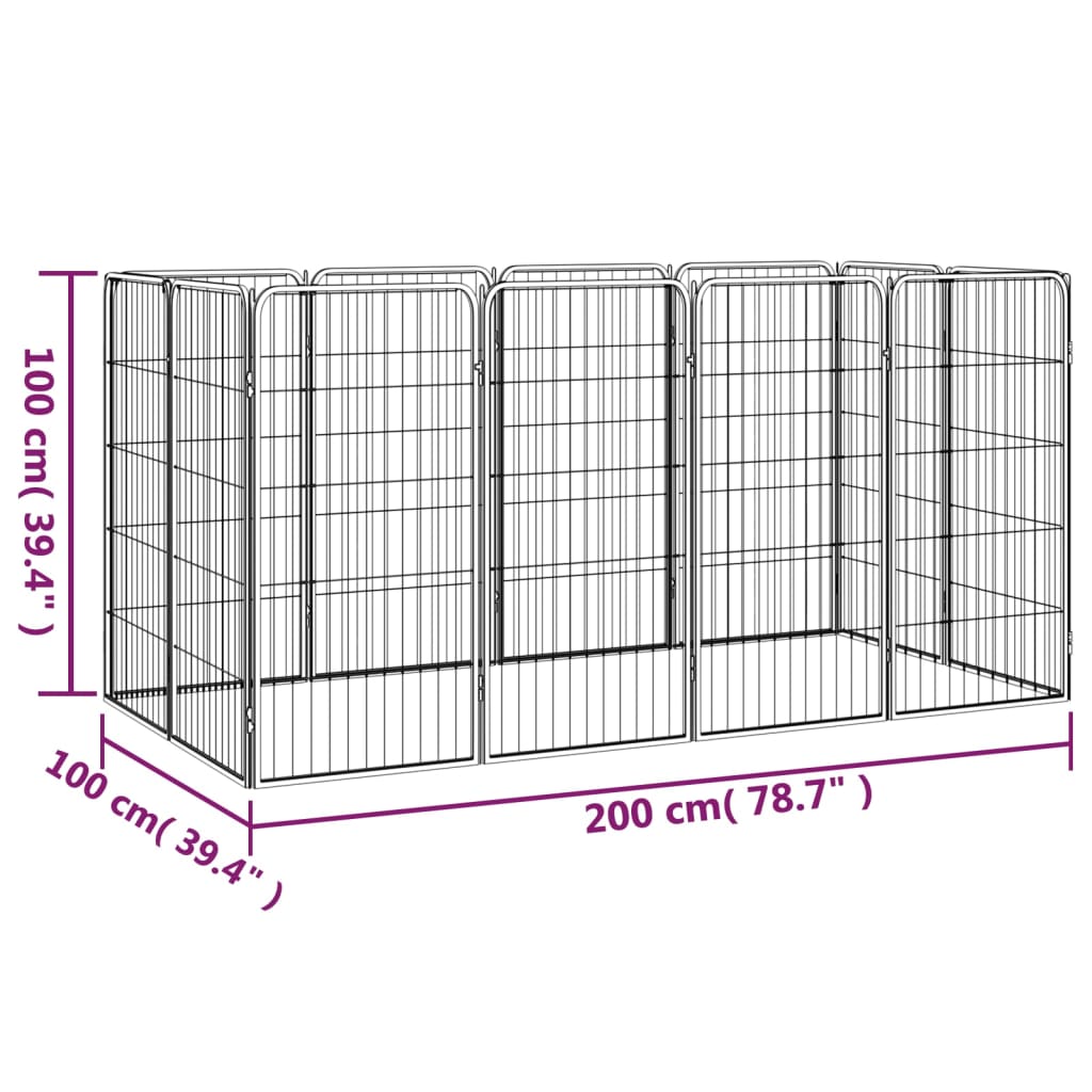 vidaXL 12-tlg. Hundelaufstall Schwarz 50x100cm Stahl Pulverbeschichtet