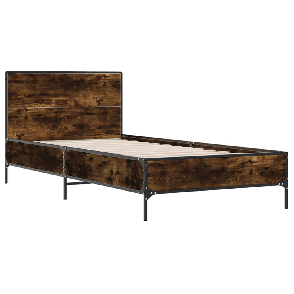 vidaXL Bettgestell Räuchereiche 90x190 cm Holzwerkstoff und Metall