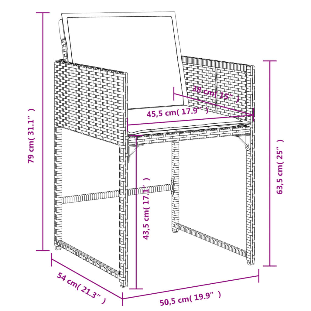 vidaXL 7-tlg. Garten-Essgruppe mit Kissen Schwarz Poly Rattan