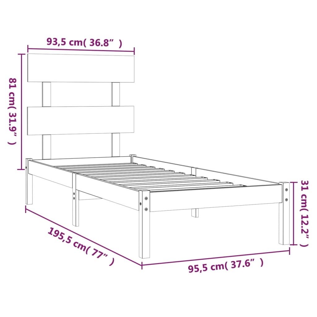 vidaXL Massivholzbett Schwarz 90x190 cm