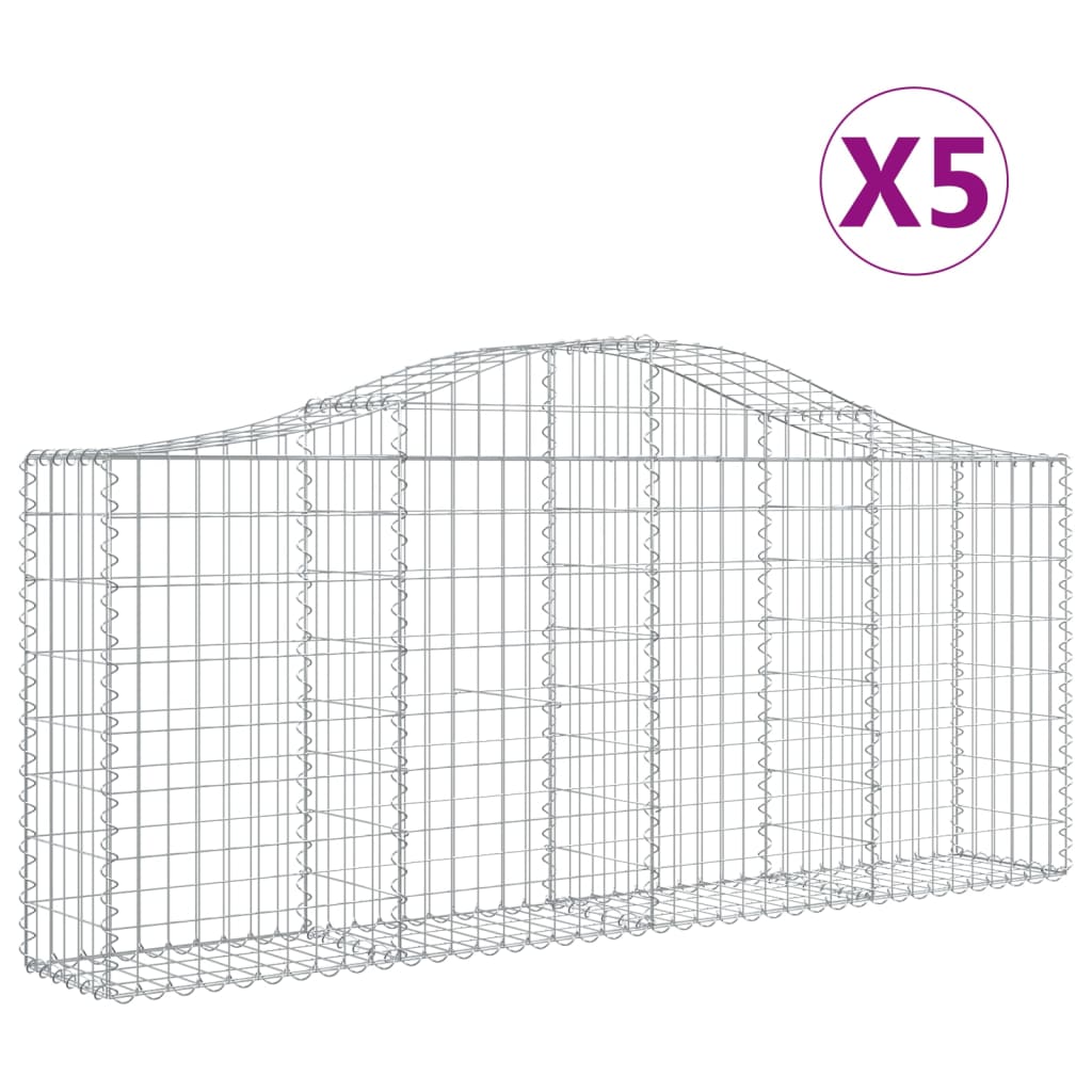 vidaXL Gabionen mit Hochbogen 5 Stk. 200x30x80/100 cm Verzinktes Eisen