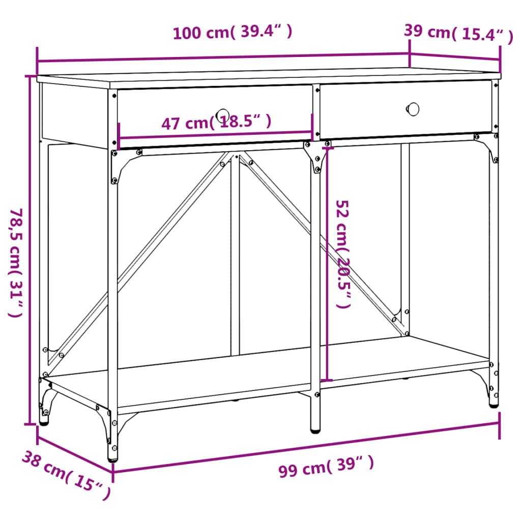 vidaXL Konsolentisch Braun Eichen-Optik 100x39x78,5 cm Holzwerkstoff