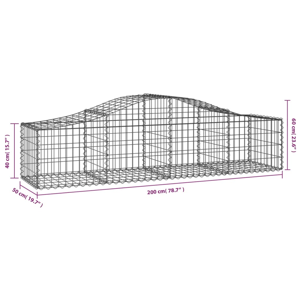 vidaXL Gabionen mit Hochbogen 3 Stk. 200x50x40/60 cm Verzinktes Eisen