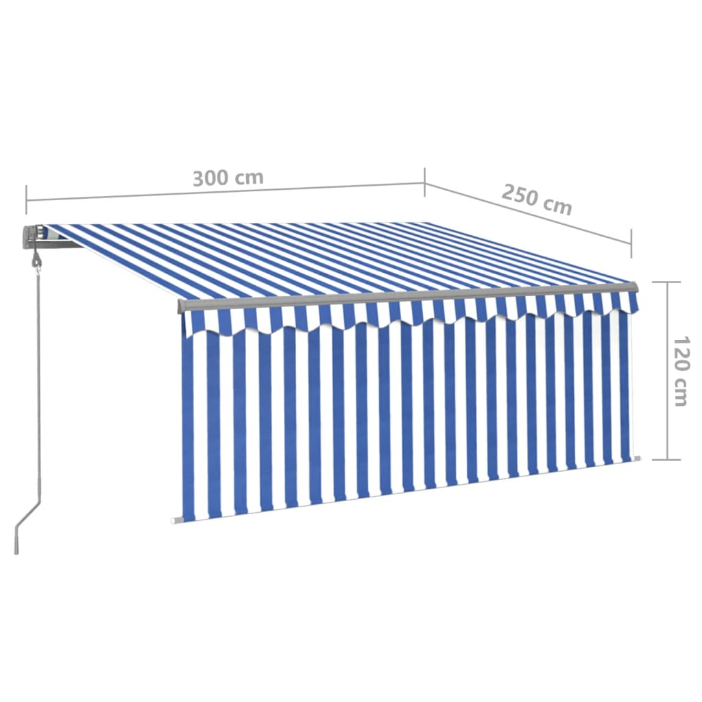 vidaXL Markise Automatisch Einziehbar mit Volant 3x2,5 m Blau und Weiß