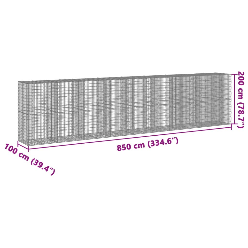 vidaXL Gabione mit Deckel 850x100x200 cm Verzinktes Eisen