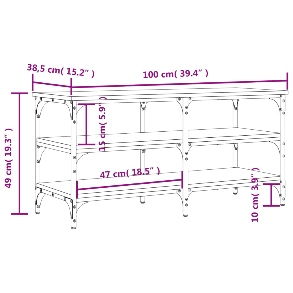 vidaXL Schuhbank Grau Sonoma 100x38,5x49 cm Holzwerkstoff