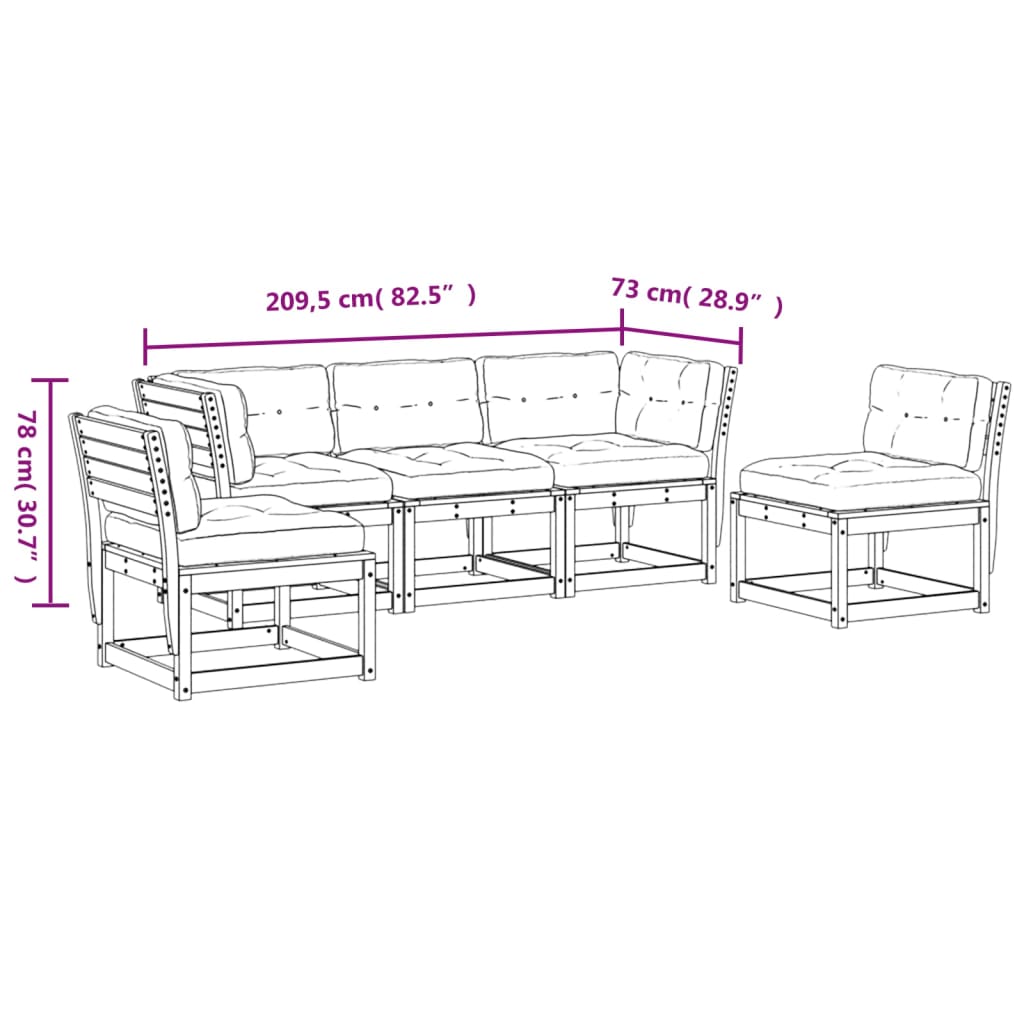 vidaXL 5-tlg. Garten-Sofagarnitur mit Kissen Kiefernholz Imprägniert