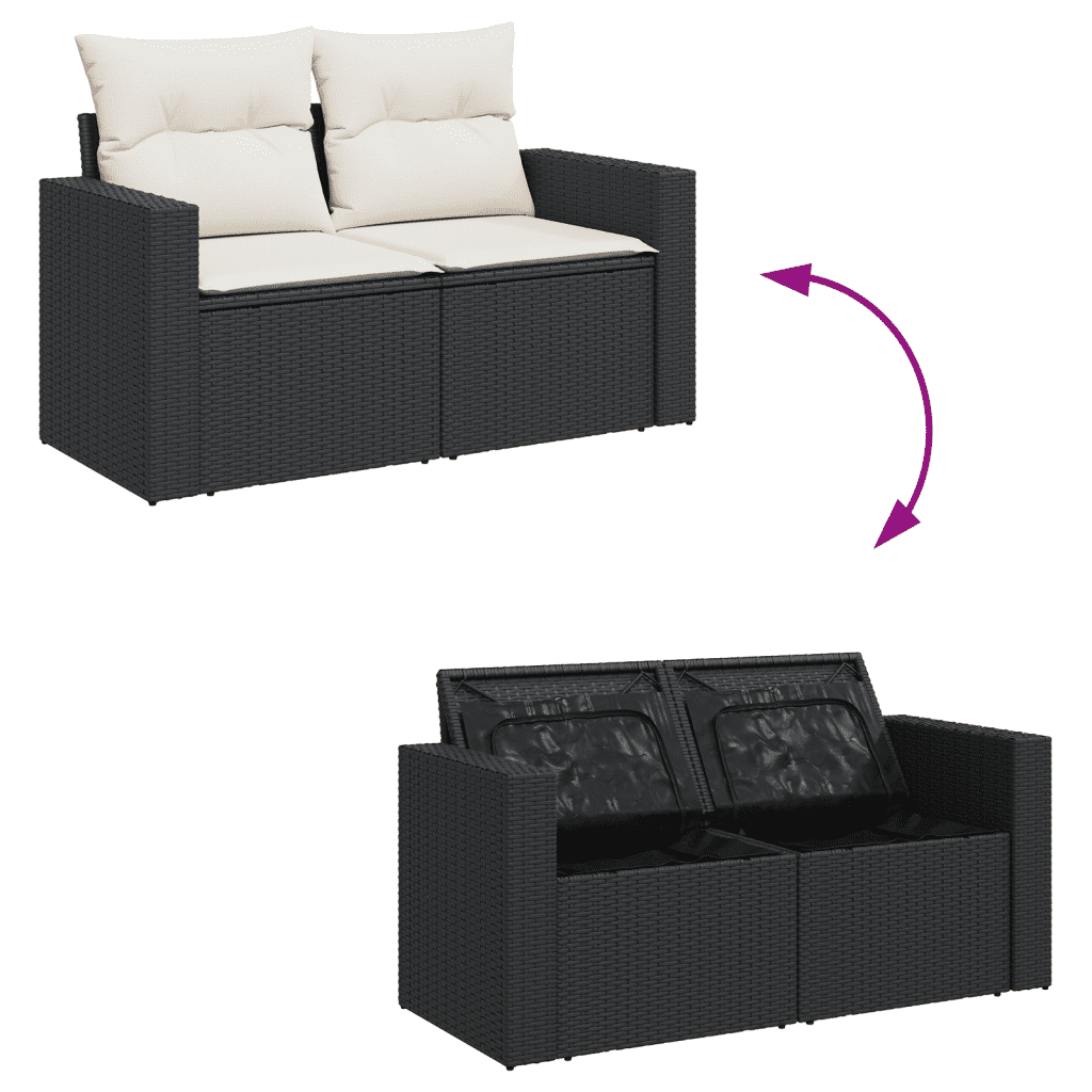 vidaXL 13-tlg. Garten-Sofagarnitur mit Kissen Schwarz Poly Rattan