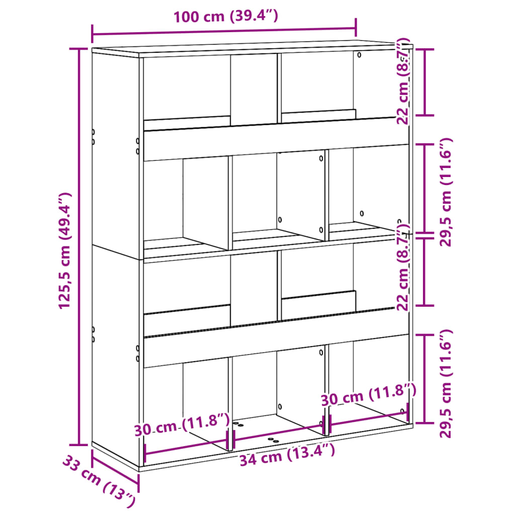 vidaXL Bücherregal Artisan-Eiche 100x33x125,5 cm Holzwerkstoff