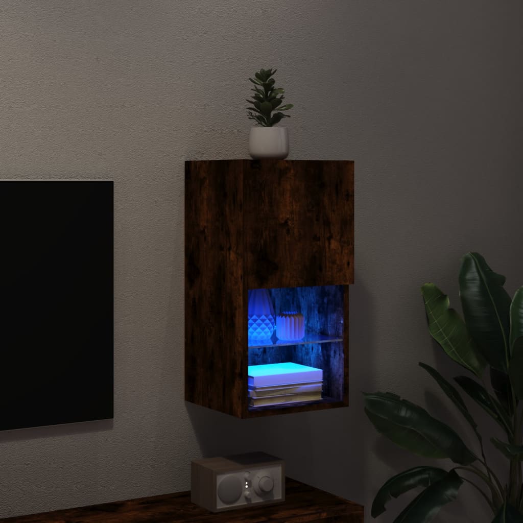 vidaXL TV-Schrank mit LED-Leuchten Räuchereiche 30,5x30x60 cm