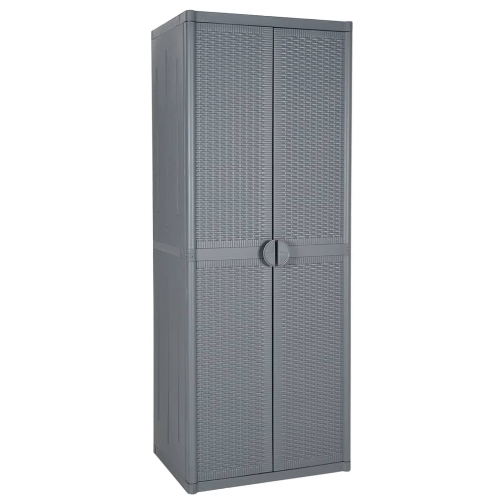 vidaXL Gartenschrank Grau 65x45x172 cm PP Rattan