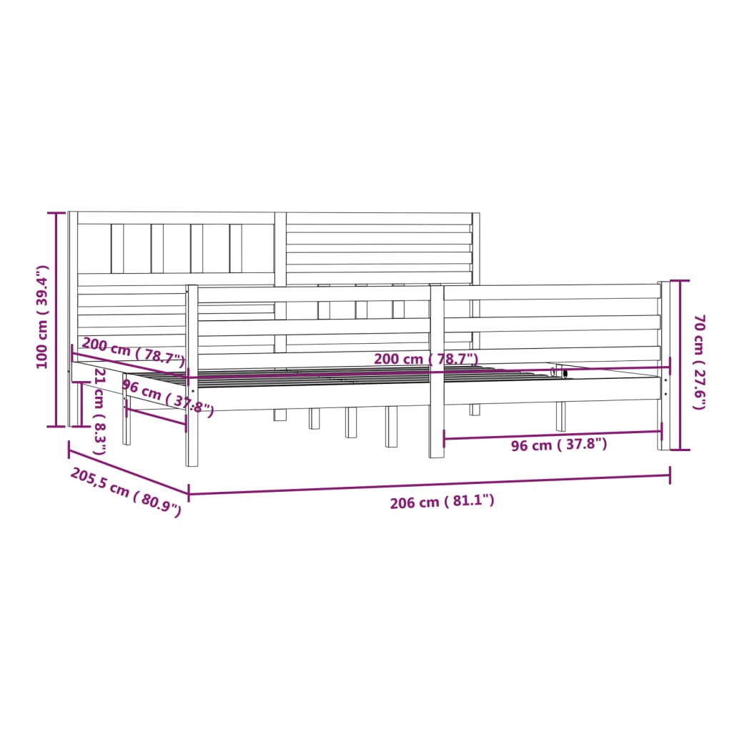 vidaXL Massivholzbett Schwarz 200x200 cm