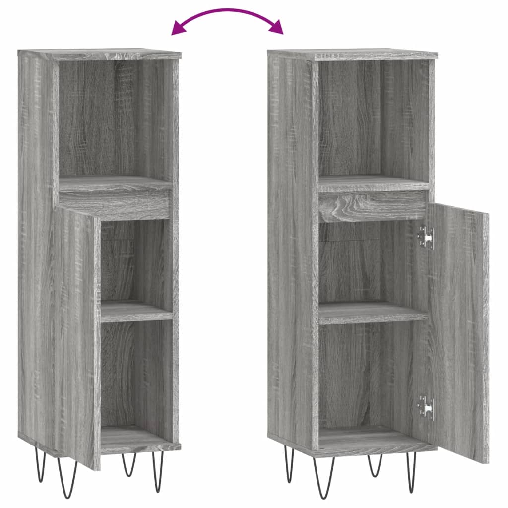 vidaXL Badschrank Grau Sonoma 30x30x100 cm Holzwerkstoff