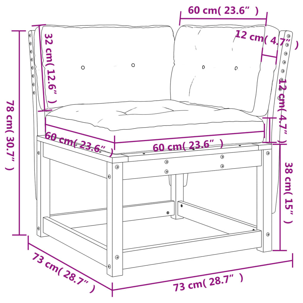 vidaXL Garten-Ecksofa mit Kissen 73x73x78 cm Kiefernholz Imprägniert