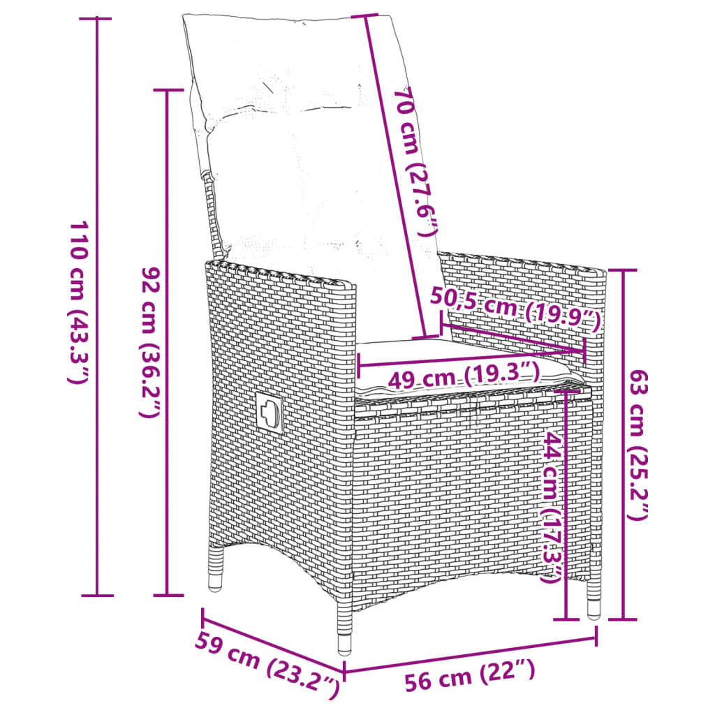 vidaXL 9-tlg. Garten-Bistro-Set mit Kissen Grau Poly Rattan