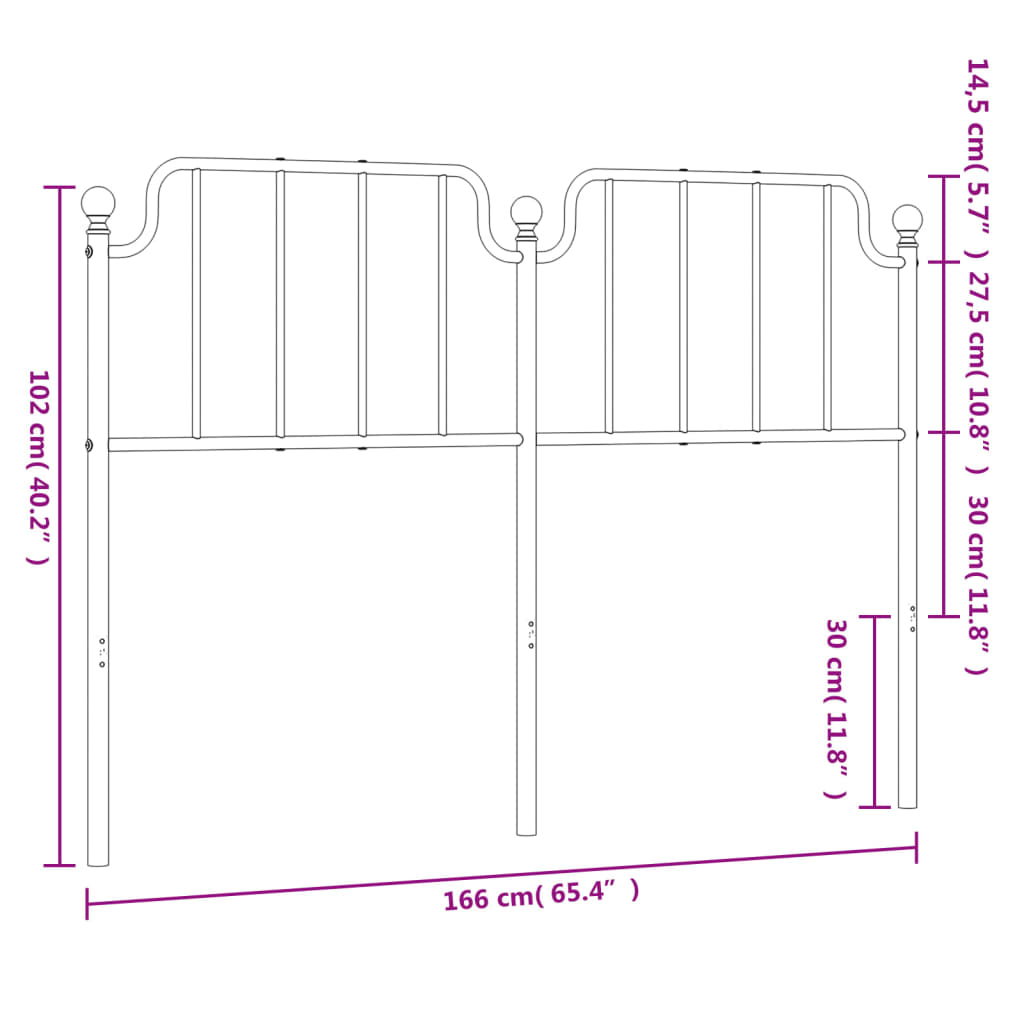 vidaXL Kopfteil Metall Schwarz 160 cm