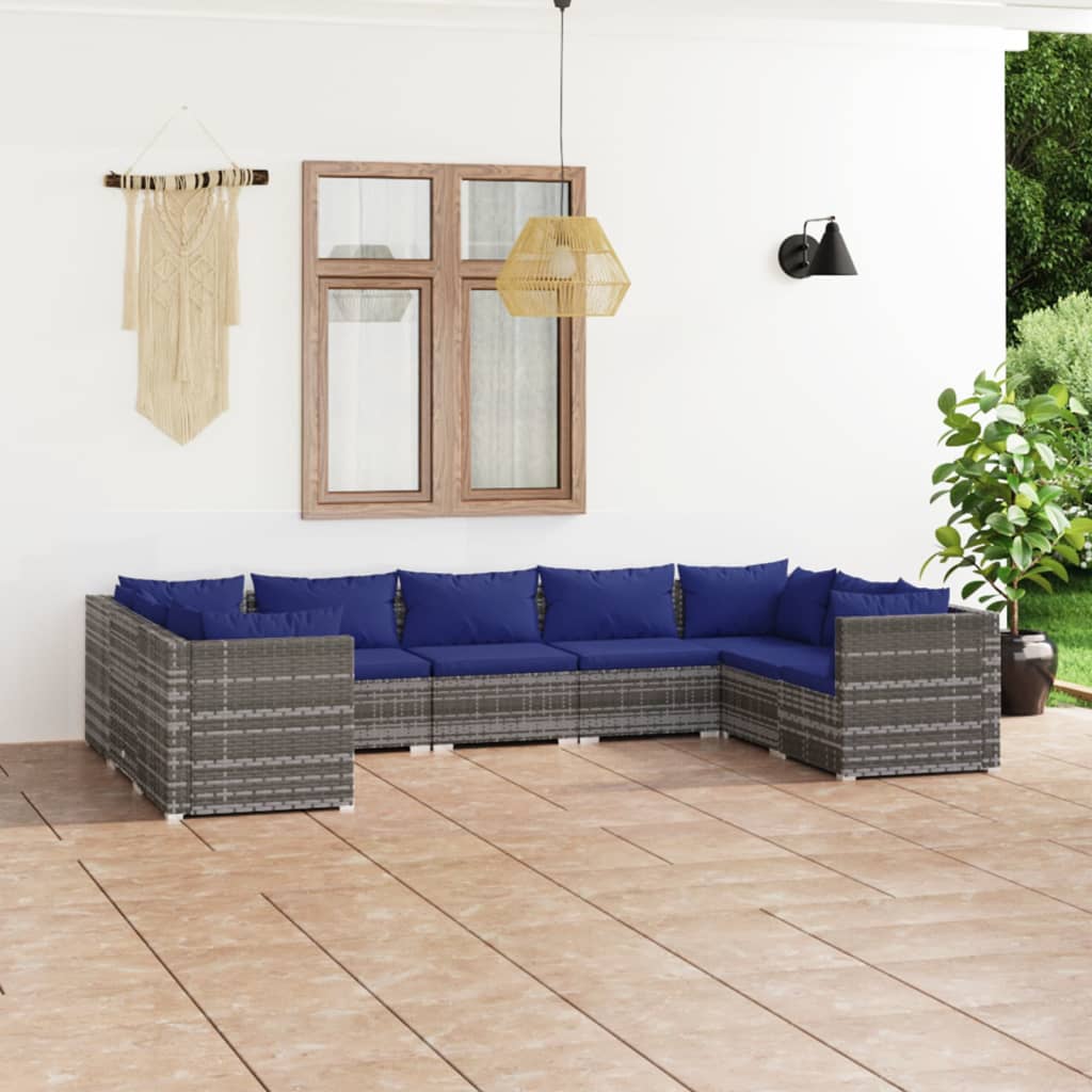 vidaXL 9-tlg. Garten-Lounge-Set mit Kissen Poly Rattan Grau