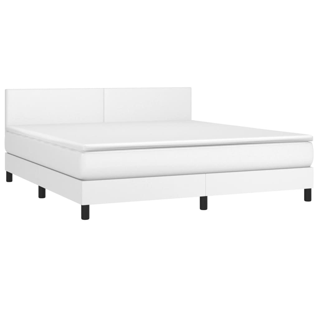 vidaXL Boxspringbett mit Matratze & LED Weiß 180x200 cm Kunstleder