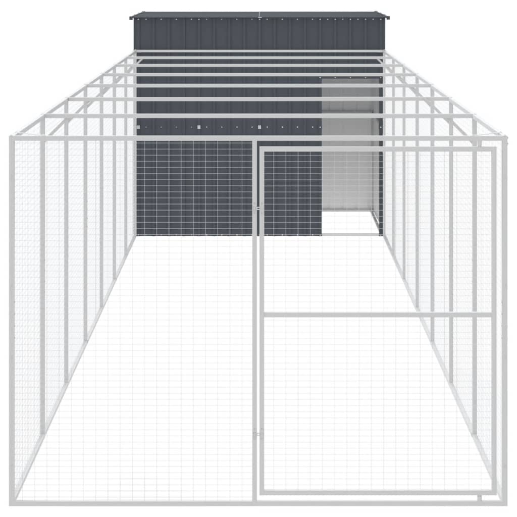 vidaXL Hundehütte mit Auslauf Anthrazit 214x865x181cm Verzinkter Stahl