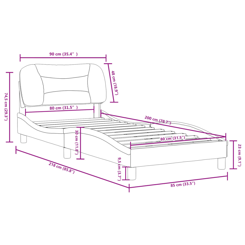 vidaXL Bettgestell mit Kopfteil Schwarz 80x200 cm Kunstleder