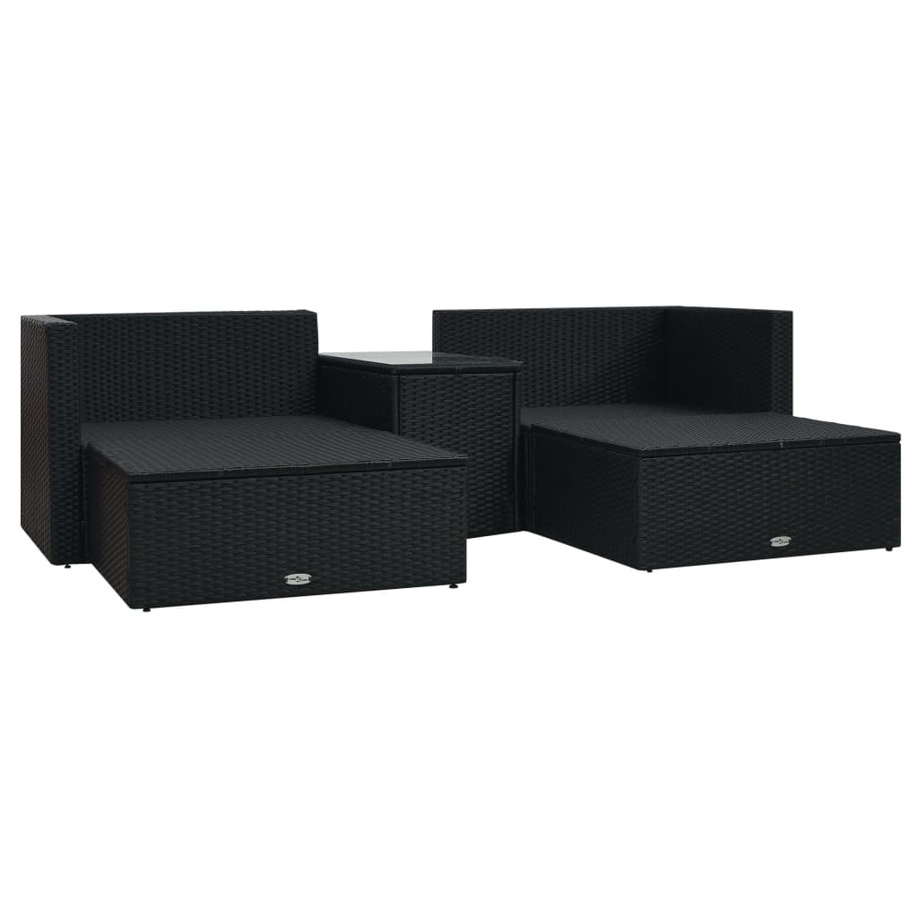 vidaXL 5-tlg. Garten-Lounge-Set mit Auflagen Poly Rattan Schwarz