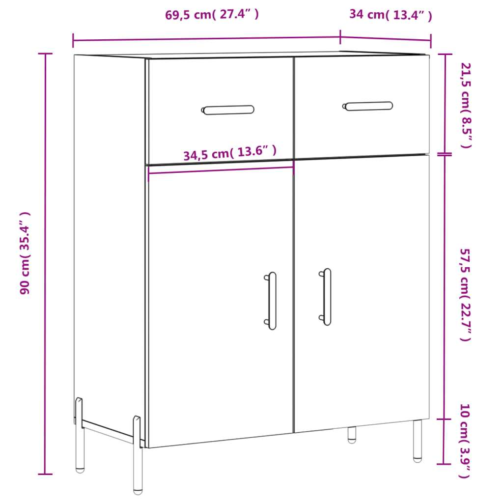 vidaXL Sideboard Braun Eichen-Optik 69,5x34x90 cm Holzwerkstoff