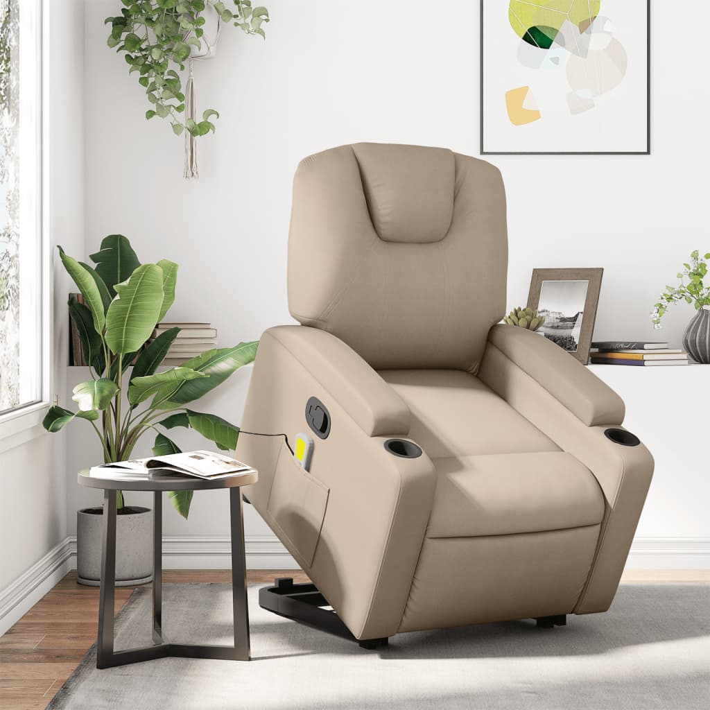 vidaXL Massagesessel mit Aufstehhilfe Cappuccino-Braun Kunstleder