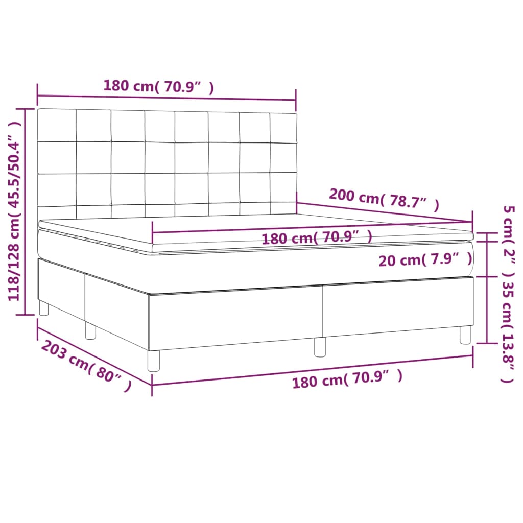 vidaXL Boxspringbett mit Matratze Hellgrau 180x200 cm Samt