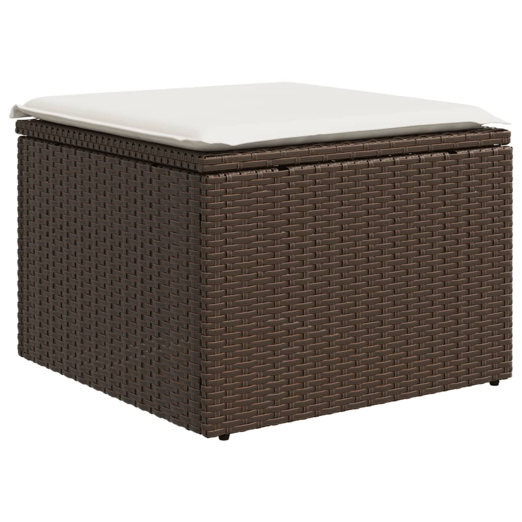 vidaXL Gartenhocker mit Kissen Braun 55x55x37 cm Poly Rattan