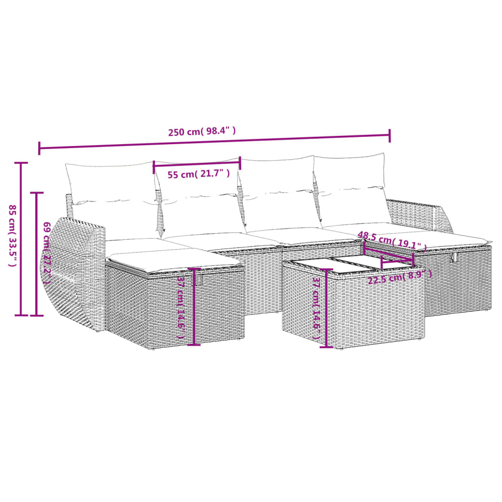 vidaXL 6-tlg. Garten-Sofagarnitur mit Kissen Schwarz Poly Rattan