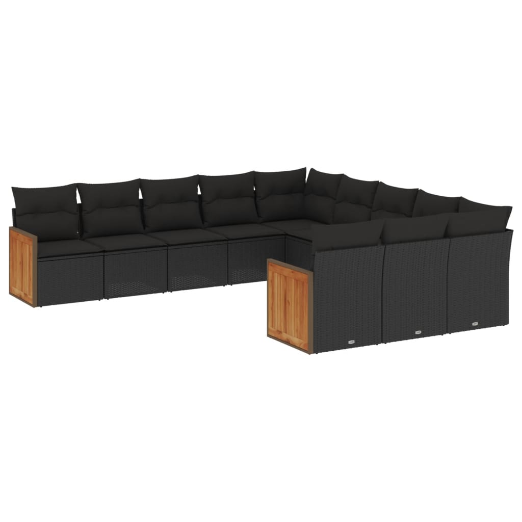 vidaXL 11-tlg. Garten-Sofagarnitur mit Kissen Schwarz Poly Rattan