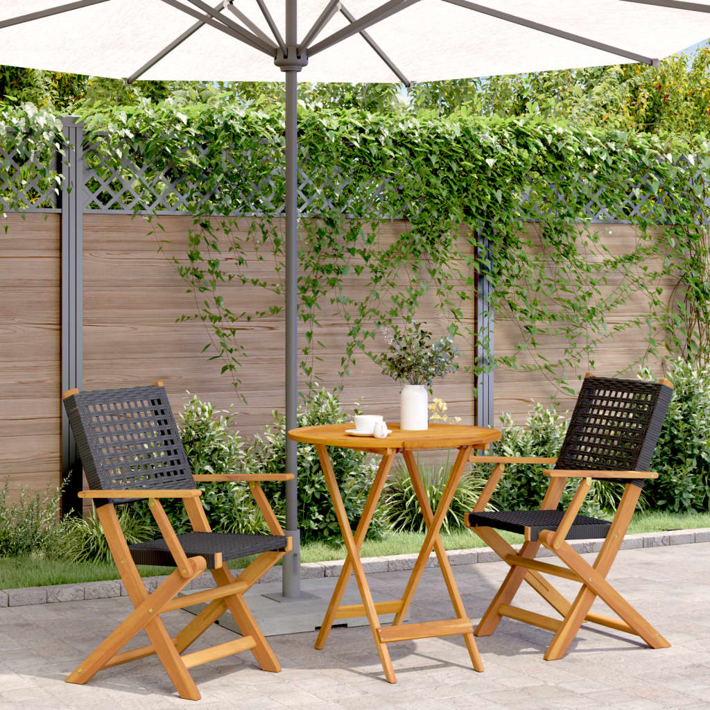 vidaXL 3-tlg. Bistro-Set Schwarz Poly Rattan und Massivholz